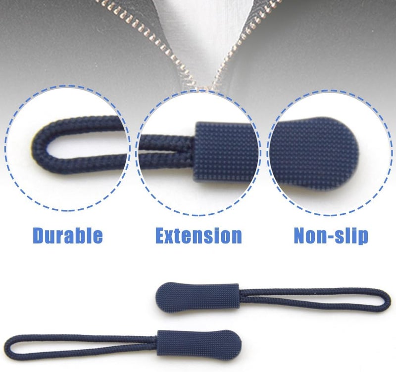 Ruidee 50 Pieces Zipper Pulls Zipper Tabs Zipper Pull Cord Extender Replacement Zipper Pulls for Backpacks, Jackets, Luggage, Purses, Handbags（Dark Blue） - Image 3